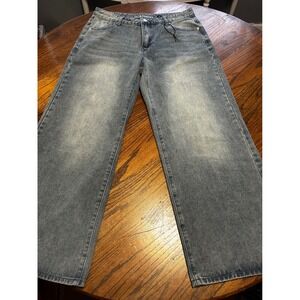 JFORJUSTIFY Womens Wide Leg Jeans Blue Faded Distressed USA Back Pocket Size 13